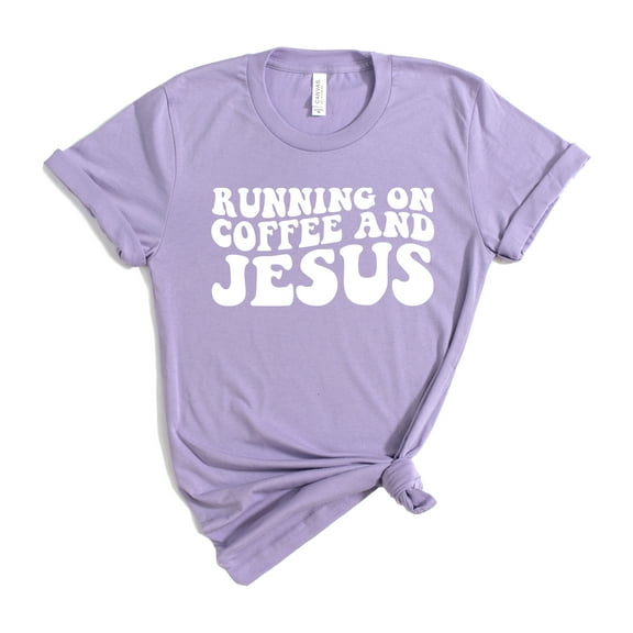 Verita Culture Running On Coffee And Jesus Cute Gift for Christian Funny Graphic Tee Faith Shirts Casual Short Sleeve Tee Tops