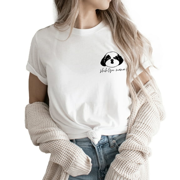 Verita Culture Shih Tzu Left Side Shirt for Women Cute Dog Mom Graphic Short Sleeve Casual Mama Gifts T-Shirt