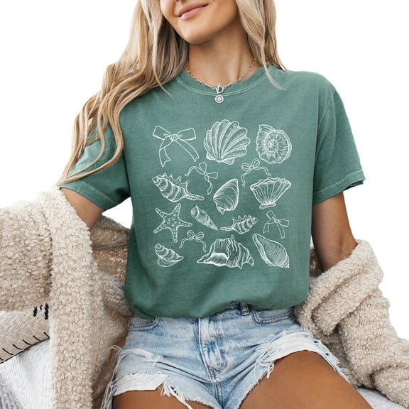 Verita Culture Summer Ocean Sea Shells Graphic Tees For Women’s Short Sleeve T-Shirts