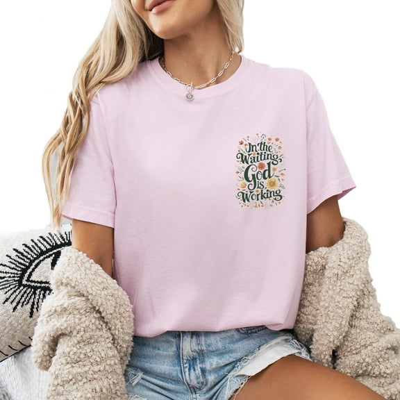 Verita Culture In The Waiting God Is Working Christian Graphic T Shirt For Women Inspirational Bible Verse Tees Funny Letter Print Short Sleeve Tee Tops