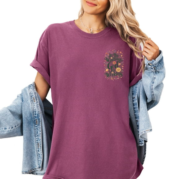 Verita Culture In The Waiting God Is Working Christian Graphic T Shirt For Women Inspirational Bible Verse Tees Funny Letter Print Short Sleeve Tee Tops