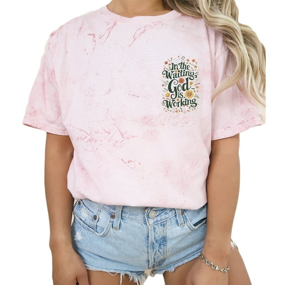 Verita Culture In The Waiting God Is Working Christian Graphic T Shirt For Women Inspirational Bible Verse Tees Funny Letter Print Short Sleeve Tee Tops