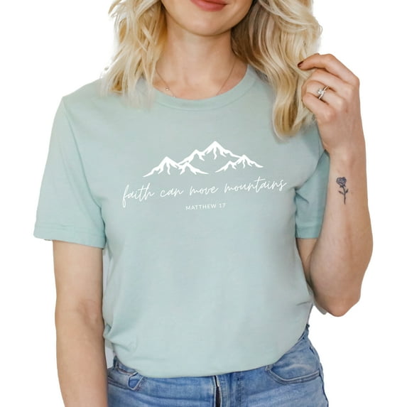 Verita Culture Women's Christian Faith Can Move Mountain Graphic Short Sleeve Tee T-shirt