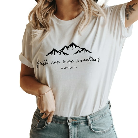 Verita Culture Women's Christian Faith Can Move Mountain Graphic Short Sleeve Tee T-shirt