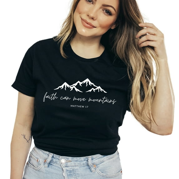 Verita Culture Women's Christian Faith Can Move Mountain Graphic Short Sleeve Tee T-shirt