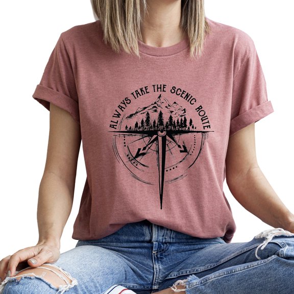 Verita Culture Women's Compass Traveling Summer Casual Gaphic Short Sleeve Hiking Tee T Shirt