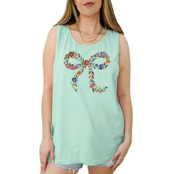 Verita Culture Women's Floral Ribbon Tank Top Casual Boho Flower Printed Graphic Tank Tops for Girl