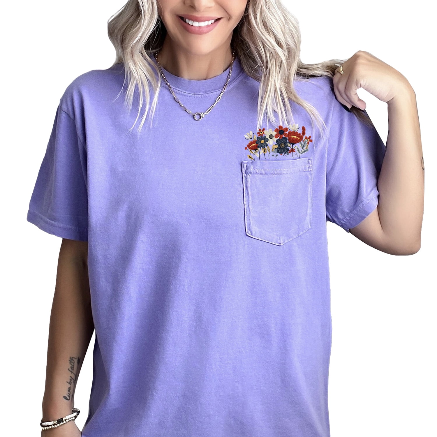 Verita Culture Women's Vintage Colorful Floral Pocket T Shirt Boho ...