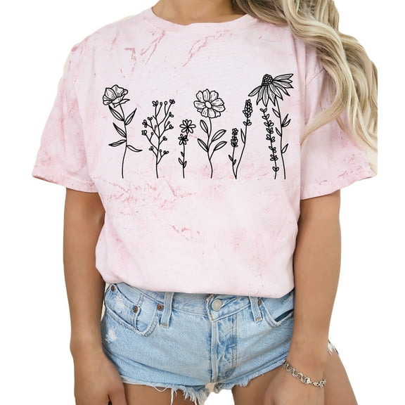 Verita Culture Women's Vintage WildFlowers Shirt Casual Boho Floral Printed T-Shirt Flower Graphic Tees Tops for Girl