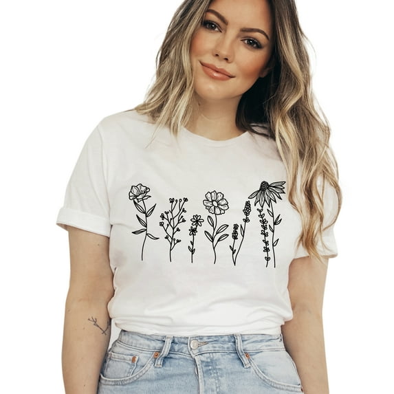 Verita Culture Women's Vintage Wildflowers T Shirt Boho Floral Graphic Loose Tees Short Sleeve Casual Tops