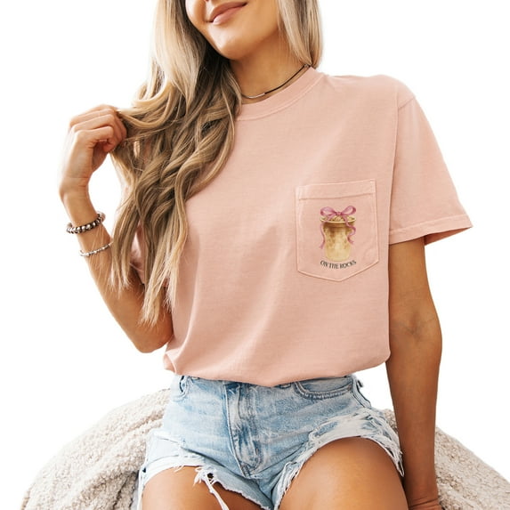 Verita Culture Womens Funny T Shirts On The Rock Iced Latte Coffee Pocket Summer Graphic Tee