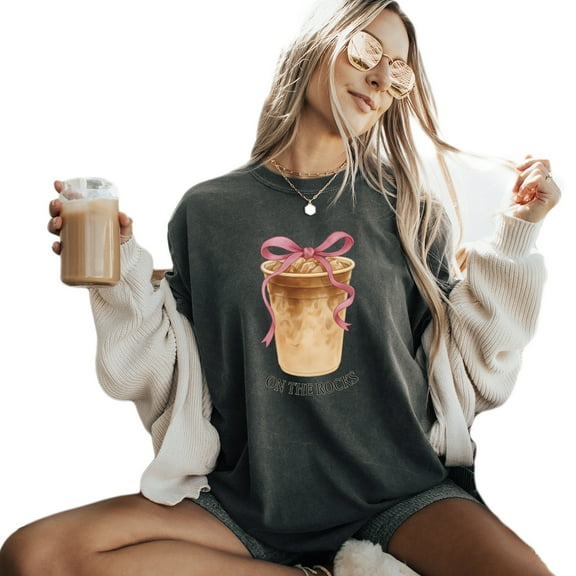 Verita Culture Womens Funny T Shirts On The Rock Iced Latte Coffee Summer Graphic Tee