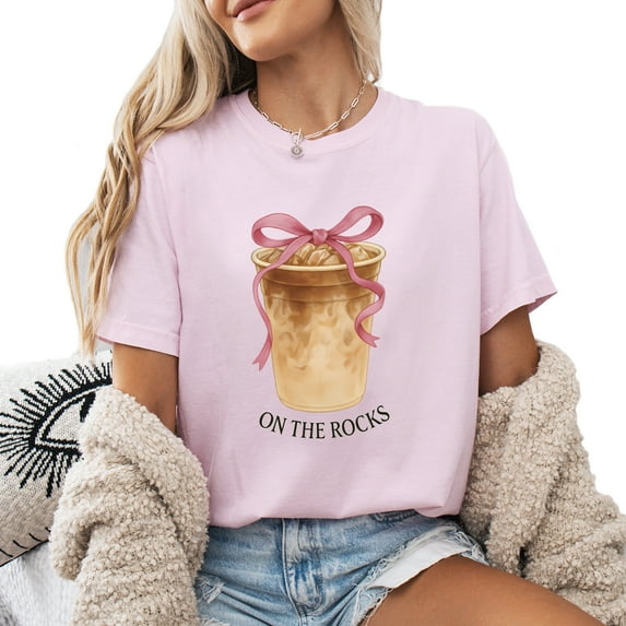 Verita Culture Womens Funny T Shirts On The Rock Iced Latte Coffee Summer Graphic Tee