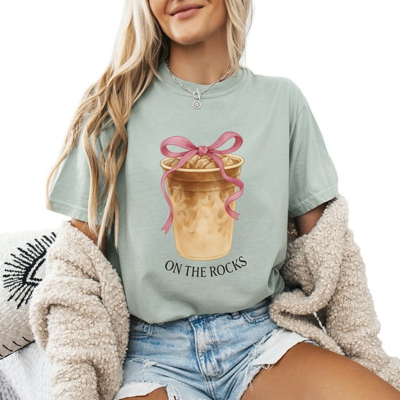Verita Culture Womens Funny T Shirts On The Rock Iced Latte Coffee Summer Graphic Tee