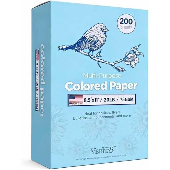 Veritas Color Copy Paper,Multi-Purpose paper,Colored Printer Paper 8.5 x 11, 20 lb / 75 GSM,Blue,200 Sheets (1 Reams)Made in USA