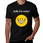 Verity Graphic T-Shirt, Cotton Short Sleeve Tee, Black Yellow Smiley Aesthetic Casual Top
