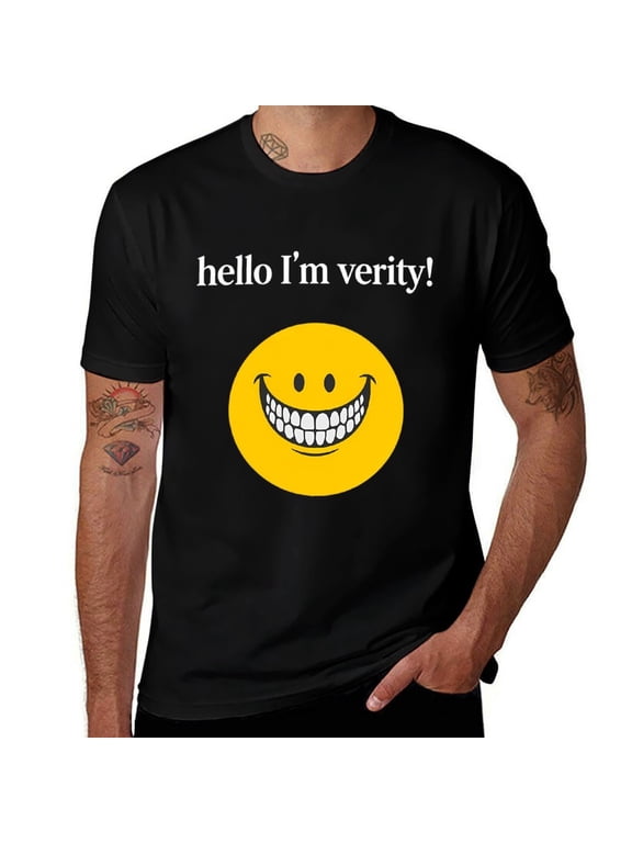 Graphic T-Shirt, Cotton Short Sleeve Tee, Black Yellow Smiley Aesthetic Casual Top