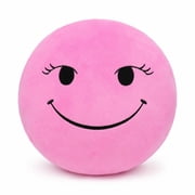 Verity Pink Smiley Face Plush Pillow, 9.8 in Round Soft Stuffed Toy Cushion for Bedroom, Couch & Desk Decor, Ages 14+