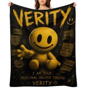 Verity Smiley Face Fleece Throw Blanket, Soft Cozy Flannel Blanket, Creepy Cute Weirdcore Graphic Blanket for Bed Sofa Travel Camping Home Decor