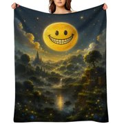 Verity Smiley Face Fleece Throw Blanket, Soft Cozy Flannel Blanket, Creepy Cute Weirdcore Graphic Blanket for Bed Sofa Travel Camping Home Decor