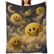 Verity Smiley Face Fleece Throw Blanket, Soft Cozy Flannel Blanket, Creepy Cute Weirdcore Graphic Blanket for Bed Sofa Travel Camping Home Decor