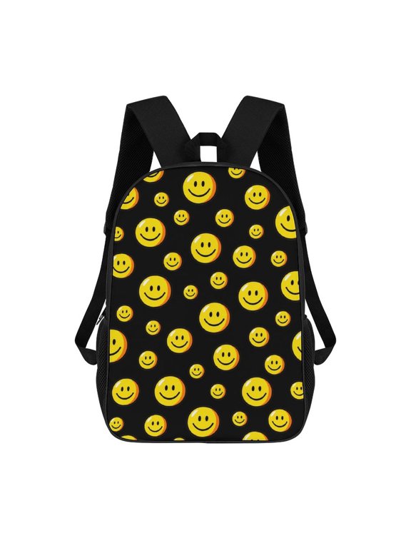 Smiley Face Graphic Backpack, 17 Inch Large Capacity School Bag with Adjustable Straps, Laptop Travel Daypack for Teens and Students