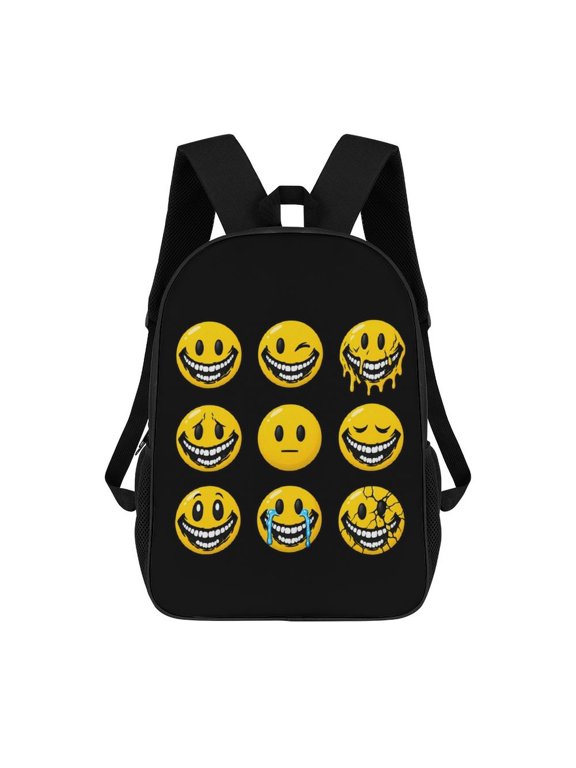 Smiley Face Graphic Backpack, 17 Inch Large Capacity School Bag with Adjustable Straps, Laptop Travel Daypack for Teens and Students