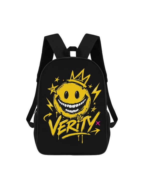 Smiley Face Graphic Backpack, 17 Inch Large Capacity School Bag with Adjustable Straps, Laptop Travel Daypack for Teens and Students
