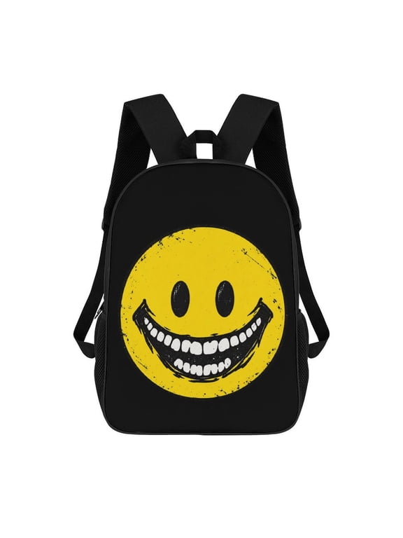 Smiley Face Graphic Backpack, 17 Inch Large Capacity School Bag with Adjustable Straps, Laptop Travel Daypack for Teens and Students