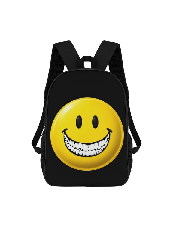 Smiley Face Graphic Backpack, 17 Inch Large Capacity School Bag with Adjustable Straps, Laptop Travel Daypack for Teens and Students