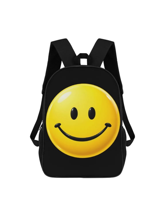 Smiley Face Graphic Backpack, 17 Inch Large Capacity School Bag with Adjustable Straps, Laptop Travel Daypack for Teens and Students