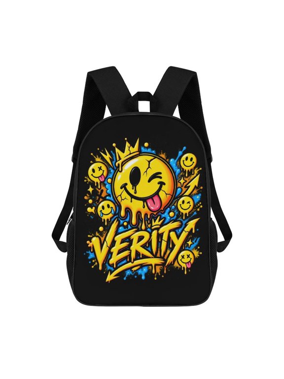 Smiley Face Graphic Backpack, 17 Inch Large Capacity School Bag with Adjustable Straps, Laptop Travel Daypack for Teens and Students