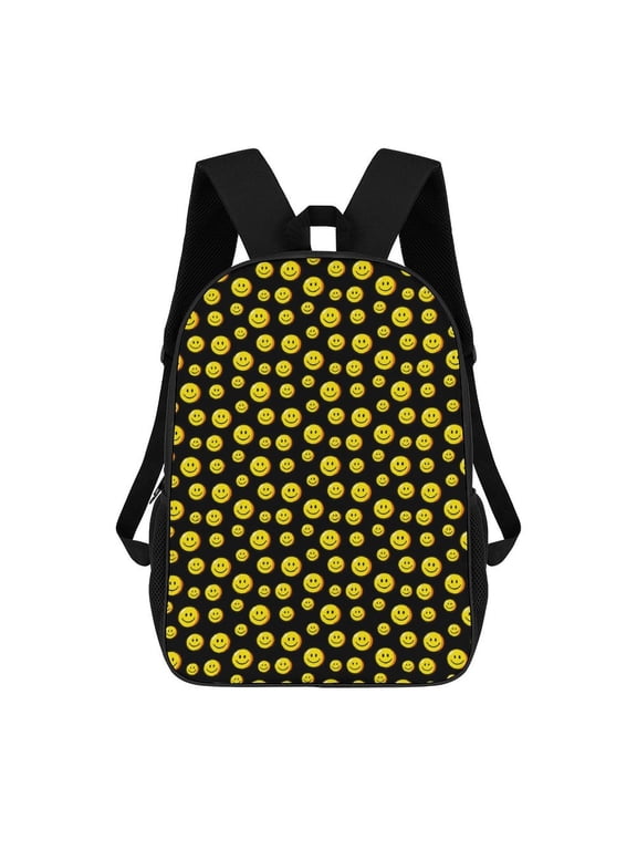 Smiley Face Graphic Backpack, 17 Inch Large Capacity School Bag with Adjustable Straps, Laptop Travel Daypack for Teens and Students