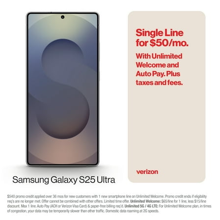 Verizon Samsung Galaxy S25 Ultra Titanium Black 256 GB