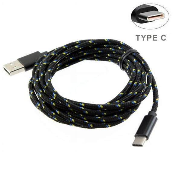 Verizon Samsung Galaxy S8+ Black Premium Braided 10ft Long Type-C Cable Rapid Charge USB Wire Sync X5P