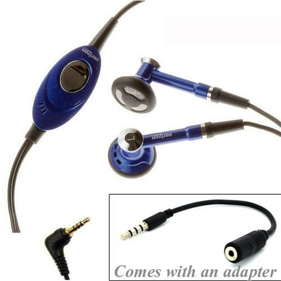 Verizon Wired Headset Handsfree Earphones Dual Earbuds Headphones Microphone with 2.5mm to 3.5mm Adapter [Blue] P2W for Dell Venue 8 Pro - Doro Doro 824 SmartEasy - HTC Desire 512 526 530 555 610 612