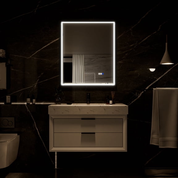 Verloar 30 Inch LED Mirror 30" W x 36" H Framed Lighted Bathroom Mirror, Dimmable, Anti Fog, Front-Lit Illumination, Matte Black