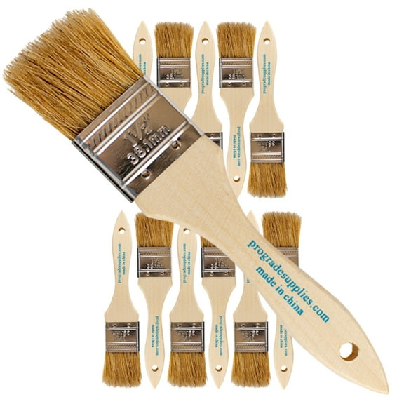 Vermeer Chip Paint Brushes - 12-Pack - 1.5" Chip Brushes for Paints, Stains, Varnishes, Glues, & Gesso