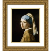Vermeer, Johannes 12x13 Gold Ornate Wood Framed with Double Matting Museum Art Print Titled - Girl with the Pearl Earring