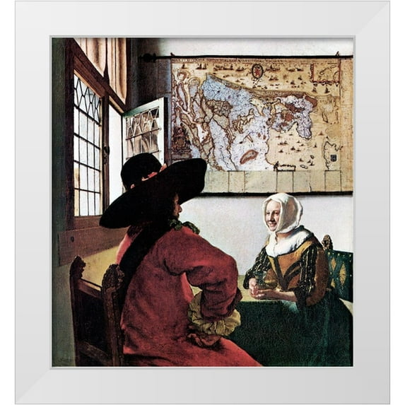 Vermeer, Johannes 12x13 White Modern Wood Framed Museum Art Print Titled - Soldier And Young Girl Smiling