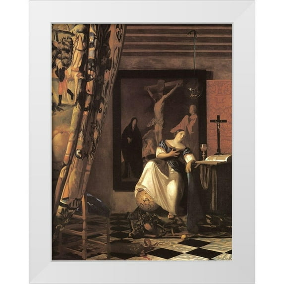 Vermeer, Johannes 12x14 White Modern Wood Framed Museum Art Print Titled - Allegory Of Faith