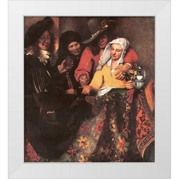 Vermeer, Johannes 15x16 White Modern Wood Framed Museum Art Print Titled - At The Procureess