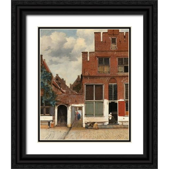 Vermeer, Johannes 15x18 Black Ornate Wood Framed with Double Matting Museum Art Print Titled - View of Houses in Delft, Known as The Little Street, c. 1658