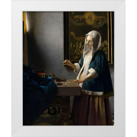 Vermeer, Johannes 20x24 White Modern Wood Framed Museum Art Print Titled - Woman Holding a Balance