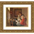 thumbnail image 1 of Vermeer, Johannes 29x26 Gold Ornate Wood Framed with Double Matting Museum Art Print Titled - Gentleman And The Girl With Music, 1 of 4