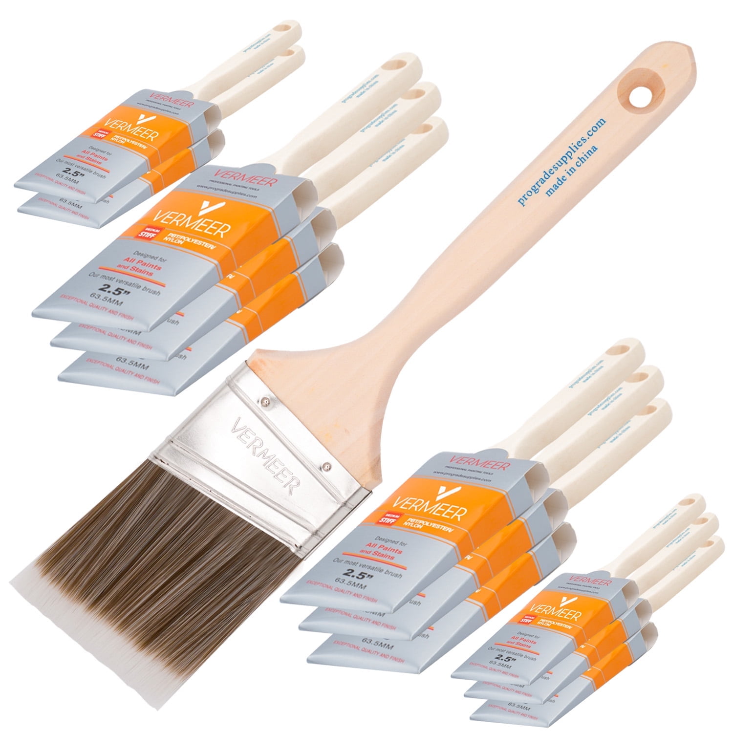 Vermeer Paint Brushes - 12-Pack - 2.5" Angle Brushes for All Latex and Oil Paints & Stains