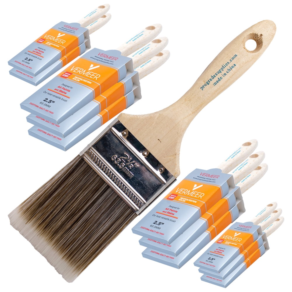 Vermeer Paint Brushes - 12-Pack - 2.5" Flat Brushes for All Latex and Oil Paints & Stains