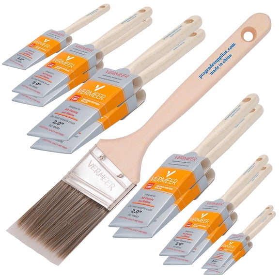 Vermeer Paint Brushes - 12-Pack - 2" Angle Brushes for All Latex and Oil Paints & Stains