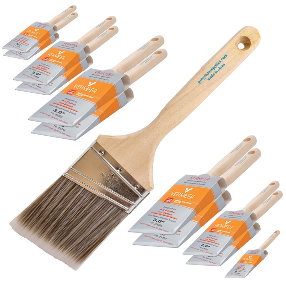Vermeer Paint Brushes - 12-Pack - 3" Angle Brushes for All Latex and Oil Paints & Stains