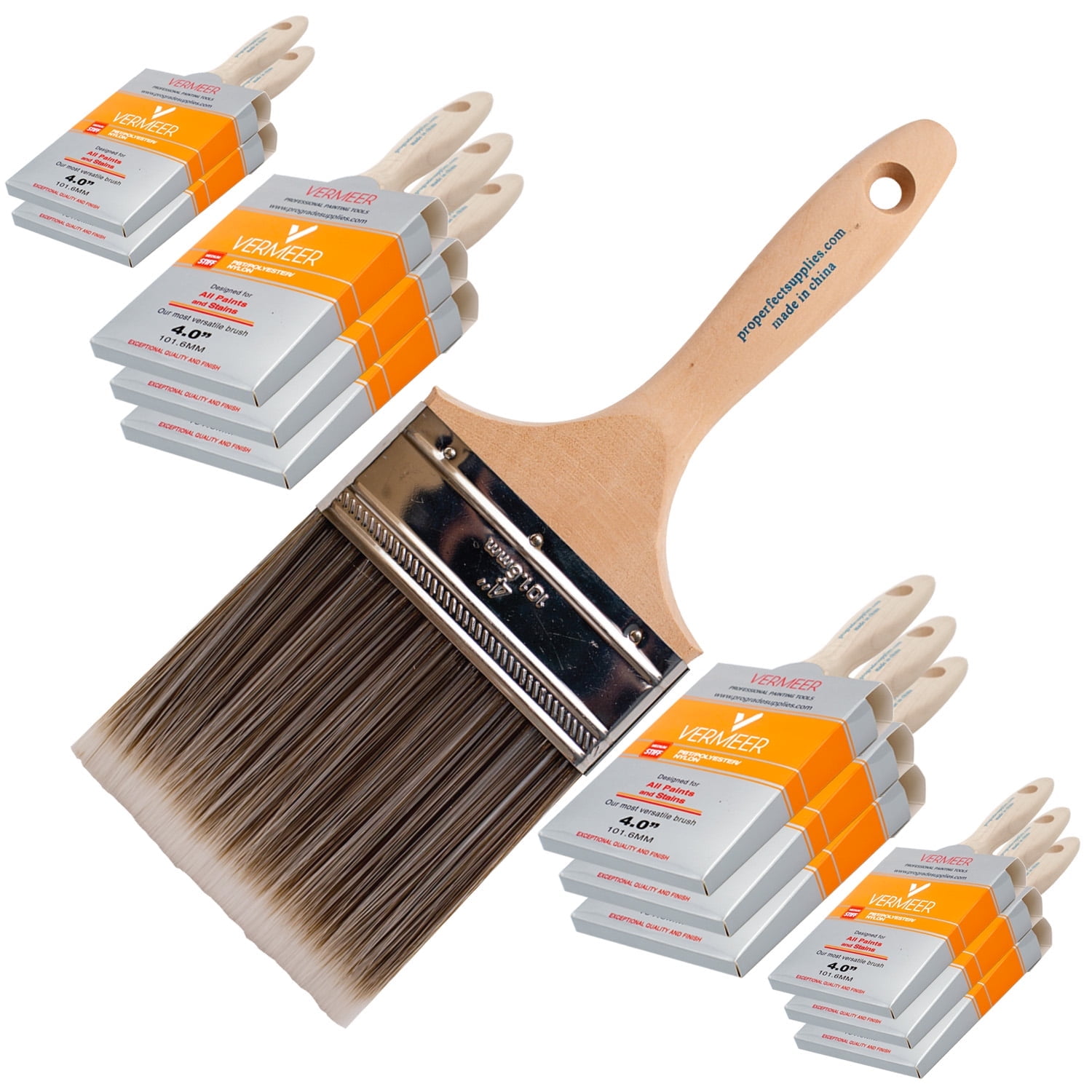 Vermeer Paint Brushes - 12-Pack - 4" Flat Brushes for All Latex and Oil Paints & Stains
